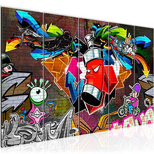 Runa Art Wandbild XXL Graffiti Loft Wohnzimmer 200 x 80 cm Bunt 5 Teilig - Made in Germany - 401855a von Runa Art