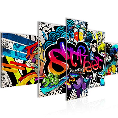 Runa Art Bild Loft Wohnzimmer Graffiti 5 Teilig Street Art Bunt Wandbilder auf Vlies Leinwand 004553b von Runa Art