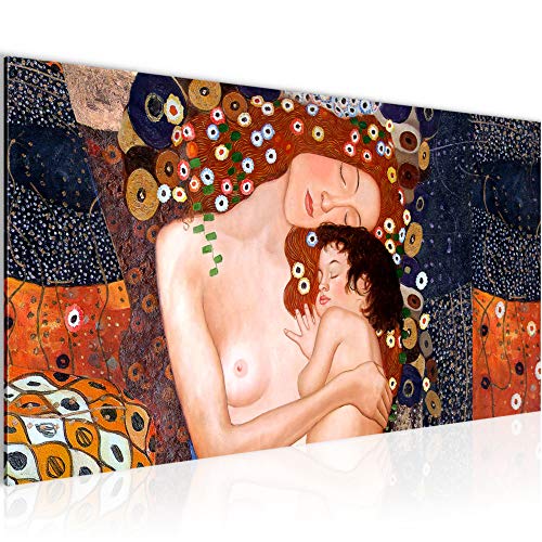 Runa Art Wandbild Gustav Klimt Mutter und Kind 1 Teilig 100 x 40 cm Modern Bild auf Vlies Leinwand Frau Wohnzimmer Braun 700212a von Runa Art