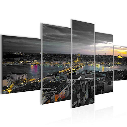 Runa Art Wandbilder Istanbul Türkei 5 Teilig Bild auf Vlies Leinwand Deko Wohnzimmer Schlafzimmer Stadt Skyline Schwarz 603152b von Runa Art