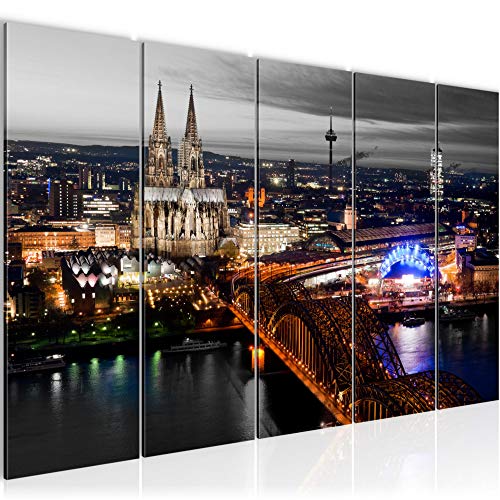 Runa Art Wandbild XXL Köln Wohnzimmer Schlafzimmer 200 x 80 cm Grau 5 Teilig - Made in Germany - 601555c von Runa Art