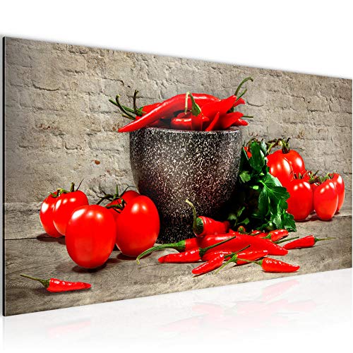 Runa Art Wandbild Küche - Gemüse 1 Teilig 100 x 40 cm Modern Bild auf Vlies Leinwand Ziegel Esszimmer Küchenbilder Braun Rot 005812a von Runa Art