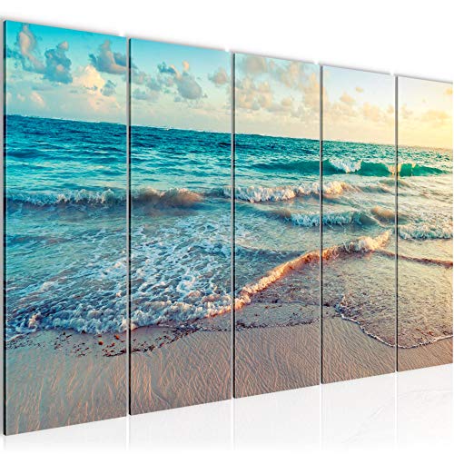 Runa Art Wandbild XXL Meer Strand Schlafzimmer Wohnzimmer 200 x 80 cm Blau Beige 5 Teilig - Made in Germany - 015555a von Runa Art