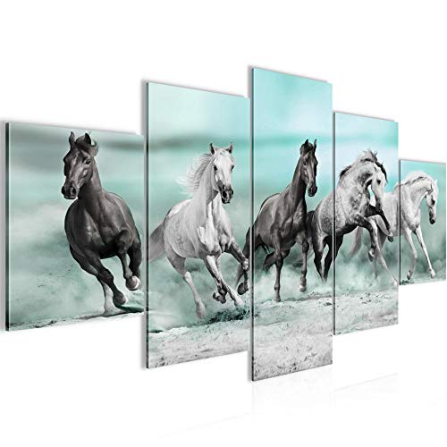 Runa Art - Bilder Pferde 200 x 100 cm 5 Teilig XXL Wanddekoration Design Blau 014151b von Runa Art