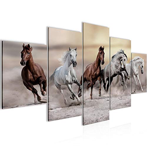 Runa Art Bild Wohnzimmer Schlafzimmer Pferde 5 Teilig Tiere Braun Wandbilder auf Vlies Leinwand 014153a von Runa Art