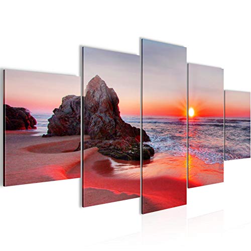 Runa Art Bild Schlafzimmer Wohnzimmer Sonnenuntergang Strand 5 Teilig Küste Meer Rot Wandbilder auf Vlies Leinwand 609553b von Runa Art