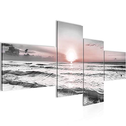 Runa Art Bild XXL 4 Teilig Sonnenuntergang Strand 200 x 100 cm Kunstdruck auf Vlies Leinwand Wanddeko Schlafzimmer Wohnzimmer 023741b von Runa Art