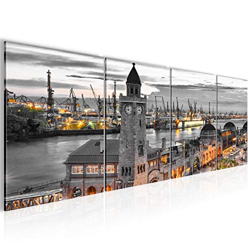 Runa Art Bilder Set 4 Teilig Hamburg Wandbilder XXL Wohnzimmer Schlafzimmer 160 x 50 cm Grau Modern 603046b von Runa Art