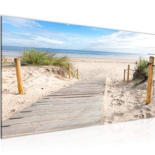 Runa Art Wandbild Strand Meer 1 Teilig 100 x 40 cm Modern Bild auf Vlies Leinwand Panorama Schlafzimmer Wohnzimmer Beige Blau 607312b von Runa Art