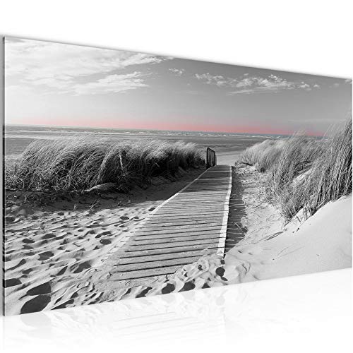 Runa Art Wandbild Strand 1 Teilig 100 x 40 cm Modern Bild auf Vlies Leinwand Panorama Schlafzimmer Wohnzimmer Schwarz Weiss 604012c von Runa Art