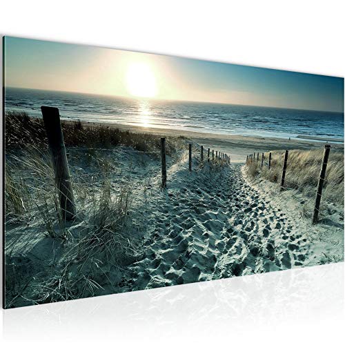 Runa Art Wandbild Strand Sonnenuntergang 1 Teilig 100 x 40 cm Modern Bild auf Vlies Leinwand Natur Schlafzimmer Wohnzimmer Türkis Grau 018412c von Runa Art