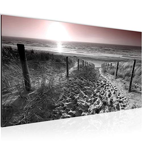 Runa Art Wandbild Strand Sonnenuntergang 1 Teilig 100 x 40 cm Modern Bild auf Vlies Leinwand Landschaft Schlafzimmer Wohnzimmer Grau Rosa 018412b von Runa Art