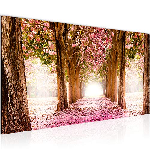 Runa Art Wandbild Wald Landschaft 1 Teilig 100 x 40 cm Modern Bild auf Vlies Leinwand Natur Schlafzimmer Wohnzimmer Rosa 605612a von Runa Art