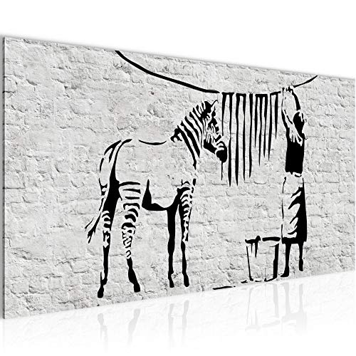 Runa Art Wandbild Washing Zebra Banksy 1 Teilig 100 x 40 cm Modern Bild auf Vlies Leinwand Graffiti Loft Wohnzimmer Grau 303212a von Runa Art