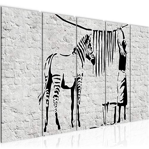 Runa Art Wandbild XXL Washing Zebra Banksy Loft Wohnzimmer 200 x 80 cm Grau 5 Teilig - Made in Germany - 303255a von Runa Art