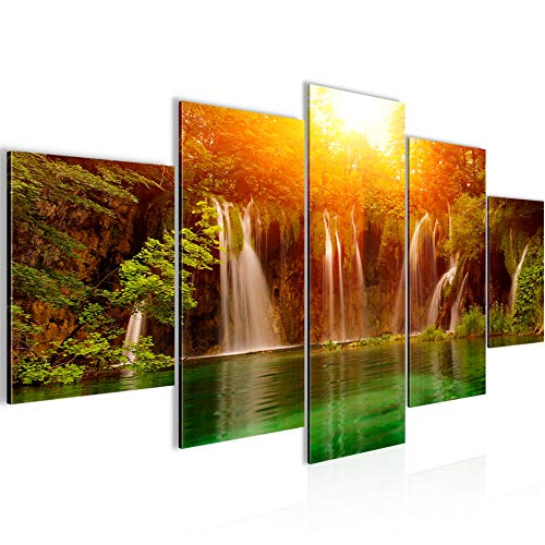 Runa Art Wandbilder Wasserfall Landschaft 5 Teilig Bild auf Vlies Leinwand Deko Schlafzimmer Wohnzimmer Natur Grün Braun 602552a von Runa Art
