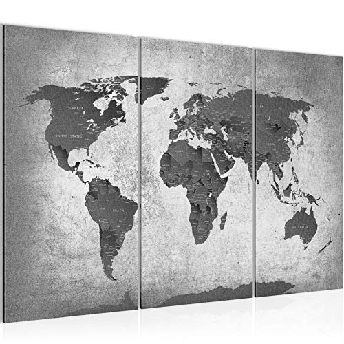 Runa Art Wandbilder Weltkarte Bild XXL Büro Wohnzimmer Grau Länder Modern 120 x 80 cm 3 Teilig 107631c von Runa Art