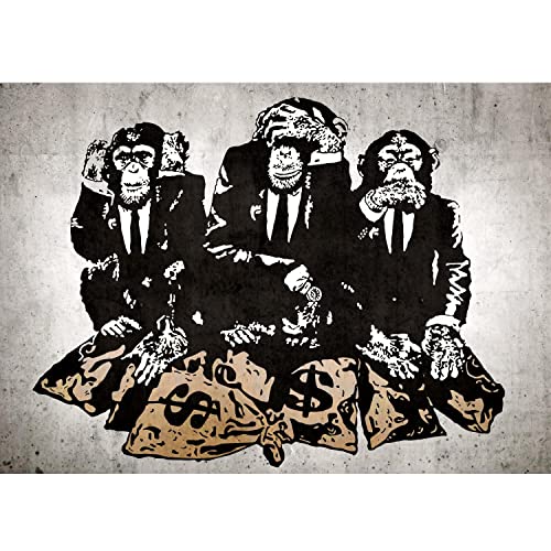 Runa Art Fototapete Banksy Streetart Affen 352 x 250 cm Vlies Tapeten XXL Moderne Wandtapete Wohnzimmer Schlafzimmer Schwarz Grau 9150011b von Runa Art