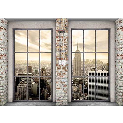 Runa Art Fototapeten 396 x 280 cm Fenster New York - Vlies Wanddekoration Wohnzimmer Schlafzimmer - Deutsche Manufaktur - Beige 9345012c von Runa Art