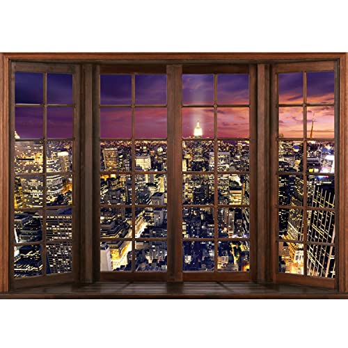 Runa Art Fototapeten 396 x 280 cm Fenster New York - Vlies Wanddekoration Wohnzimmer Schlafzimmer - Deutsche Manufaktur - Violett 9384012c von Runa Art