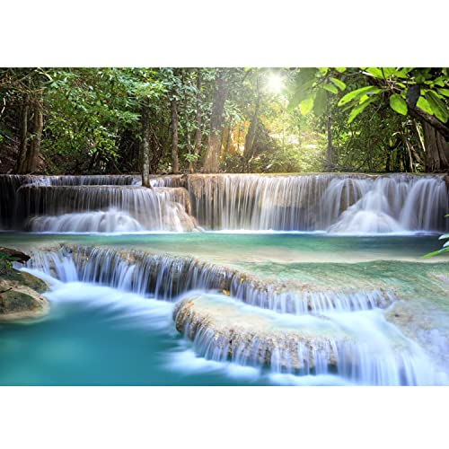 Runa Art Fototapete Wasserfall Natur 352 x 250 cm Vlies Tapeten XXL Moderne Wandtapete Wohnzimmer Schlafzimmer Grün Blau Weiss 9161011a von Runa Art