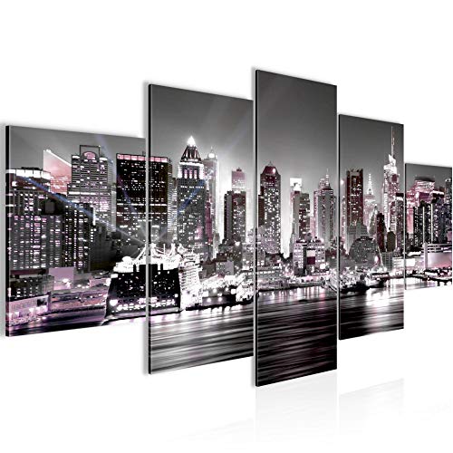 Runa Art Bild Wohnzimmer Büro New York City 5 Teilig Skyline Rosa Grau Wandbilder auf Vlies Leinwand 605553b von Runa Art