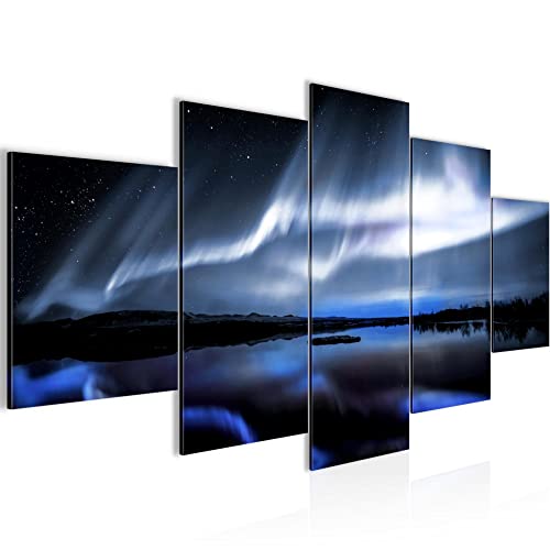 Runa Art Bild Wohnzimmer Schlafzimmer Nordlichter Nachthimmel 5 Teilig Polarlicht Island Schwarz Blau Wandbilder auf Vlies Leinwand 041953b von Runa Art