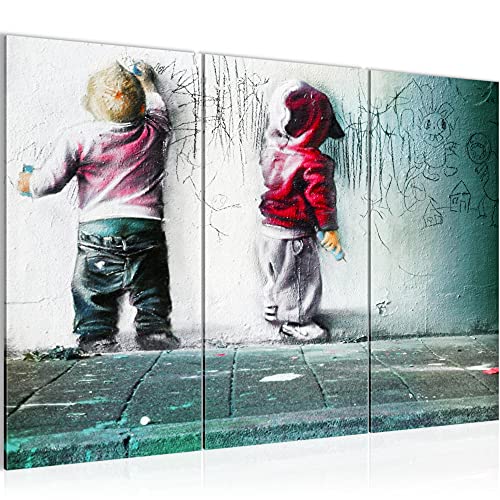 Runa Art Wandbilder Kinder Graffiti Bild XXL Babyzimmer Spielzimmer Bunt Streetart 120 x 80 cm 3 Teilig 039231b von Runa Art