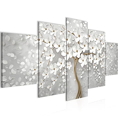 Runa Art Bild Wohnzimmer Schlafzimmer Blumen 5 Teilig Abstrakt Baum Weiss Gold Wandbilder auf Vlies Leinwand 039753a von Runa Art