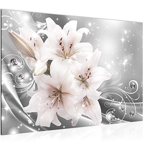 Runa Art Bild Blumen Lilien Modern Wandbilder Wohnzimmer 1 Teilig - Made In Germany - Abstrakt Grau Flur 016815c von Runa Art