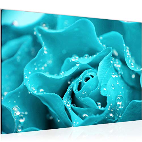 Runa Art Bild Blumen Rosen Modern Wandbilder Wohnzimmer 1 Teilig - Made In Germany - Natur Türkis Flur 200415b von Runa Art