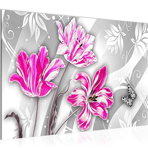 Runa Art Bild Blumen Tulpen Modern Wandbilder Wohnzimmer 1 Teilig - Made In Germany - Abstrakt Pink Grau Flur 209315b von Runa Art