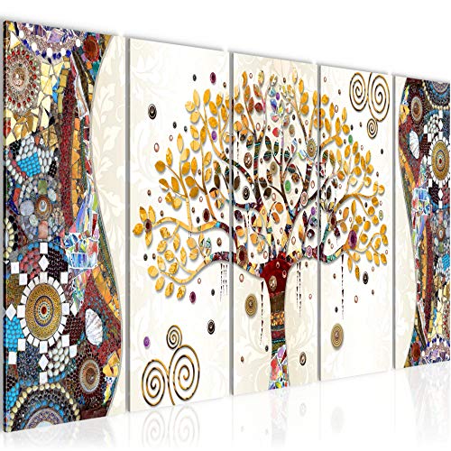 Runa Art Bild Gustav Klimt Baum des Lebens Wandbilder auf Vlies Leinwand 5 Teilig Wanddekoration Wohnzimmer 004656a von Runa Art