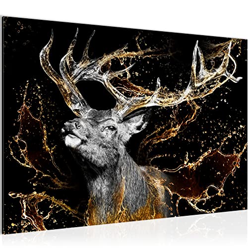 Runa Art Bild Hirsch Modern Wandbilder Wohnzimmer Schlafzimmer 1 Teilig - Made In Germany - Tiere Schwarz Gold Flur 042415a von Runa Art