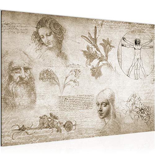 Runa Art Bild Leonardo Da Vinci Modern Wandbilder Wohnzimmer Schlafzimmer 1 Teilig - Made In Germany - Skizze Renaissance Biege Flur 700415a von Runa Art