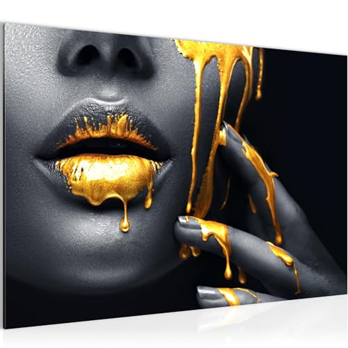 Runa Art Bild Lippen Gold Schwarz Modern Wandbilder Wohnzimmer Schlafzimmer 1 Teilig - Made In Germany - Kosmetik Fashion Frau Flur 041515a von Runa Art