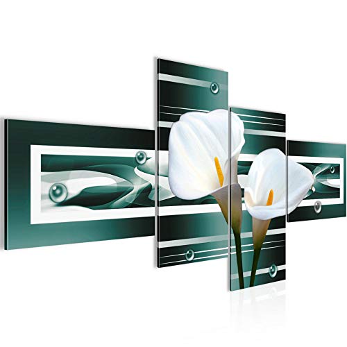 Runa Art Bild Modern Blumen Calla - Made in Germany - Wandbilder Abstrakt Türkis Weiss 4 Teilig 202642b von Runa Art