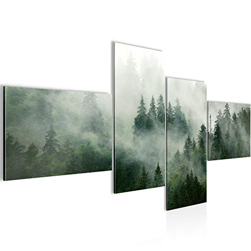Runa Art Bild Modern Wald Natur - Made in Germany - Wandbilder Nebel Grün Grau 4 Teilig 032342a von Runa Art