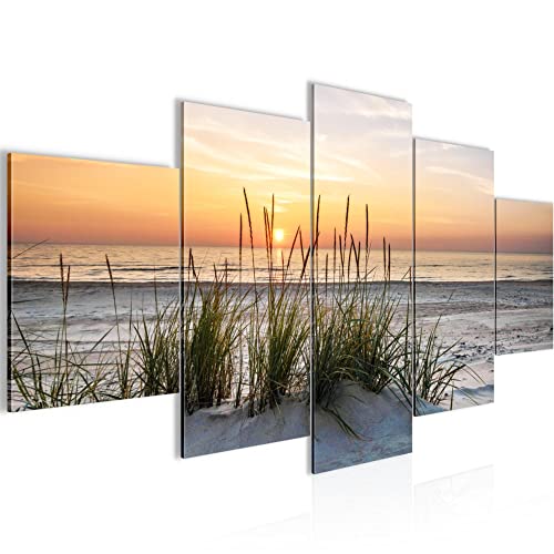 Runa Art Bild Wohnzimmer Strand Sonnenuntergang 5 Teilig Meer Natur Wandbilder auf Vlies Leinwand 043753a von Runa Art