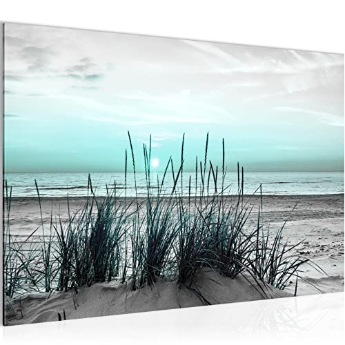 Runa Art Bild Strand Sonnenuntergang Modern Wandbilder Wohnzimmer 1 Teilig - Made In Germany - Meer Natur Türkis Grau Flur 043715c von Runa Art