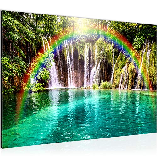 Runa Art Bild Wasserfall Landschaft Modern Wandbilder Schlafzimmer Wohnzimmer 1 Teilig - Made In Germany - Regenbogen Natur Grün Flur 607215a von Runa Art