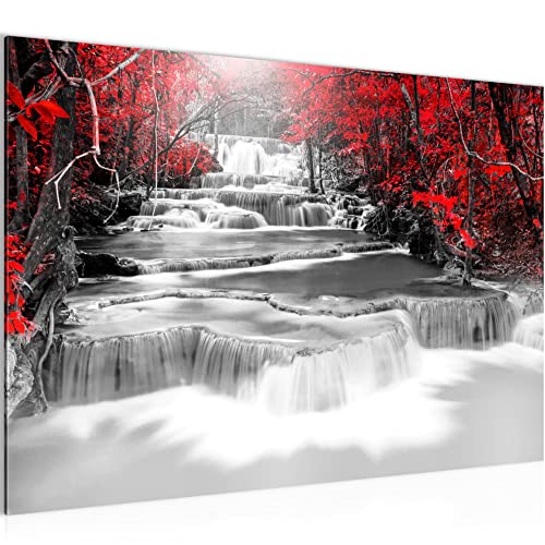 Runa Art Bild Wasserfall Modern Wandbilder Wohnzimmer 1 Teilig - Made In Germany - Natur Schwarz Rot Flur 043615a von Runa Art
