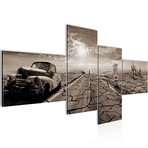 Runa Art Bild XXL 4 Teilig Auto Route 66 200 x 100 cm Kunstdruck auf Vlies Leinwand Wanddeko Wohnzimmer 600341b von Runa Art