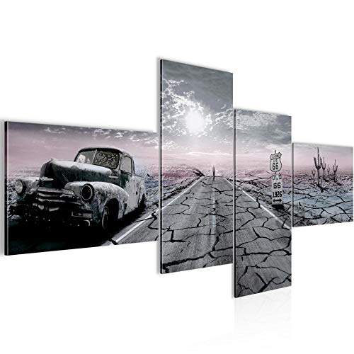 Runa Art Bild XXL 4 Teilig Auto Route 66 200 x 100 cm Kunstdruck auf Vlies Leinwand Wanddeko Wohnzimmer 600341c von Runa Art