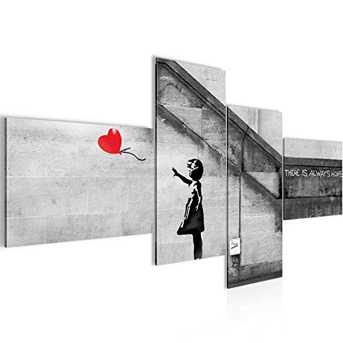 Runa Art Bild XXL 4 Teilig Banksy Ballon Girl 200 x 100 cm Kunstdruck auf Vlies Leinwand Wanddeko Loft Wohnzimmer 301641a von Runa Art