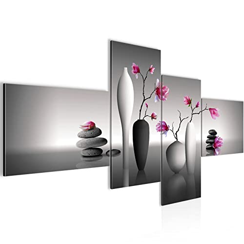 Runa Art Bild XXL 4 Teilig Blumen Magnolien 200 x 100 cm Kunstdruck auf Vlies Leinwand Wanddeko Wohnzimmer Schlafzimmer 036541a von Runa Art