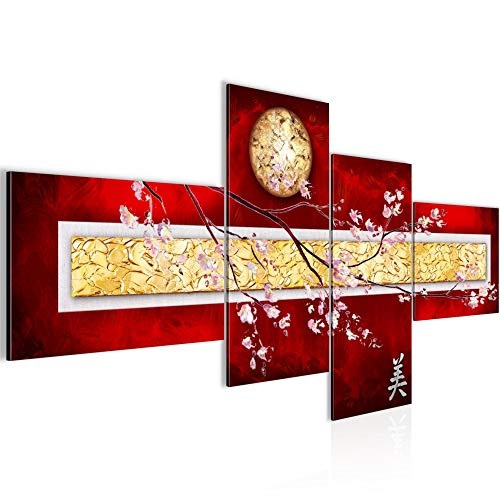 Runa Art Bild XXL 4 Teilig Sakura Blumen 200 x 100 cm Kunstdruck auf Vlies Leinwand Wanddeko Wohnzimmer Schlafzimmer 500241a von Runa Art