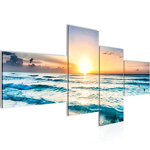 Runa Art Bild XXL 4 Teilig Sonnenuntergang Strand 200 x 100 cm Kunstdruck auf Vlies Leinwand Wanddeko Schlafzimmer Wohnzimmer 023741a von Runa Art