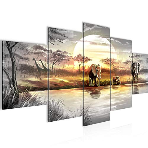 Runa Art - Bilder Afrika Elefant 200 x 100 cm 5 Teilig XXL Wanddekoration Design Grau Gelb 000751a Runa Art - Bilder Afrika Elefant 200 x 100 cm 5 Teilig XXL Wanddekoration Design Grau Gelb 000751a von Runa Art