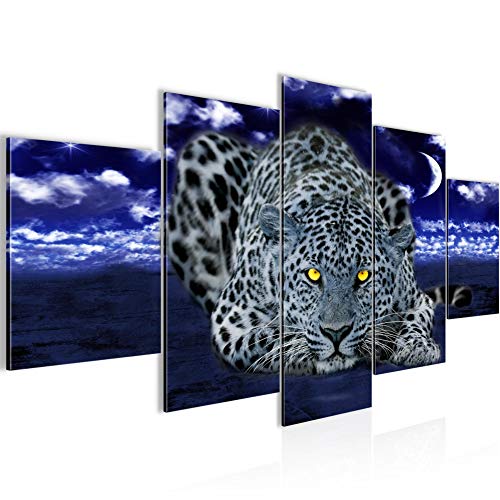 Runa Art - Bilder Afrika Leopard 200 x 100 cm 5 Teilig XXL Wanddekoration Design Blau 000351c von Runa Art